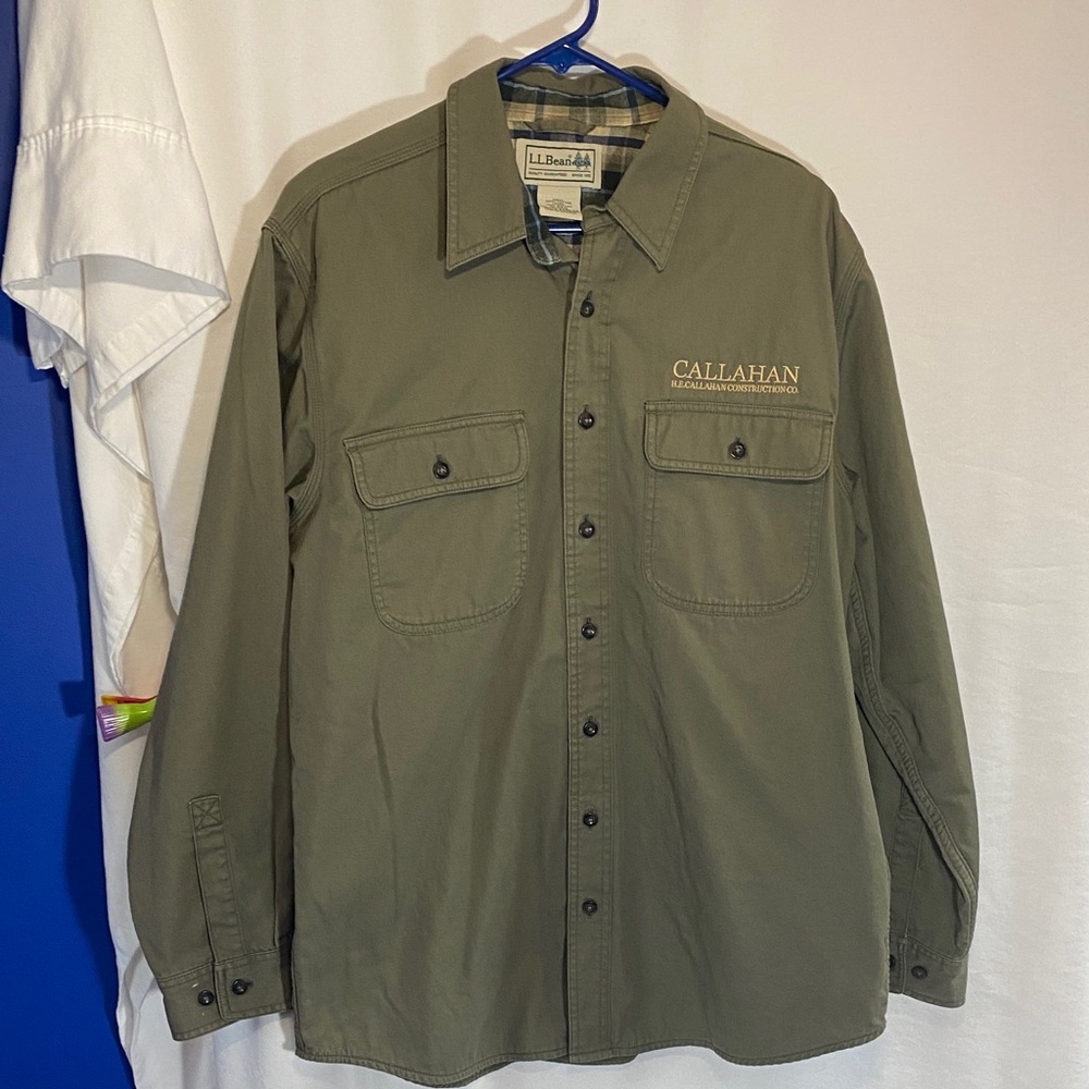 L.L. Bean Vintage Olive Green Utility Field Jacket, Flannel lined Size Medium